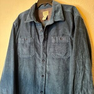 LL Bean Mens Shirt Teal Blue Lakewashed Corduroy Button Down XL 505637 Cabincore